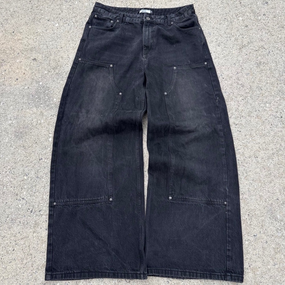 BAGGY Mens XL Double Knee Jeans Faded Black Ultra Wide Leg Skater Streetwear